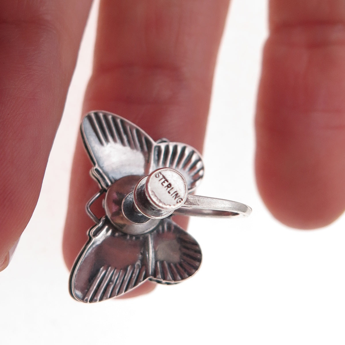 925 Sterling Silver Antique Art Deco Butterfly Repousse Screw Back Earrings