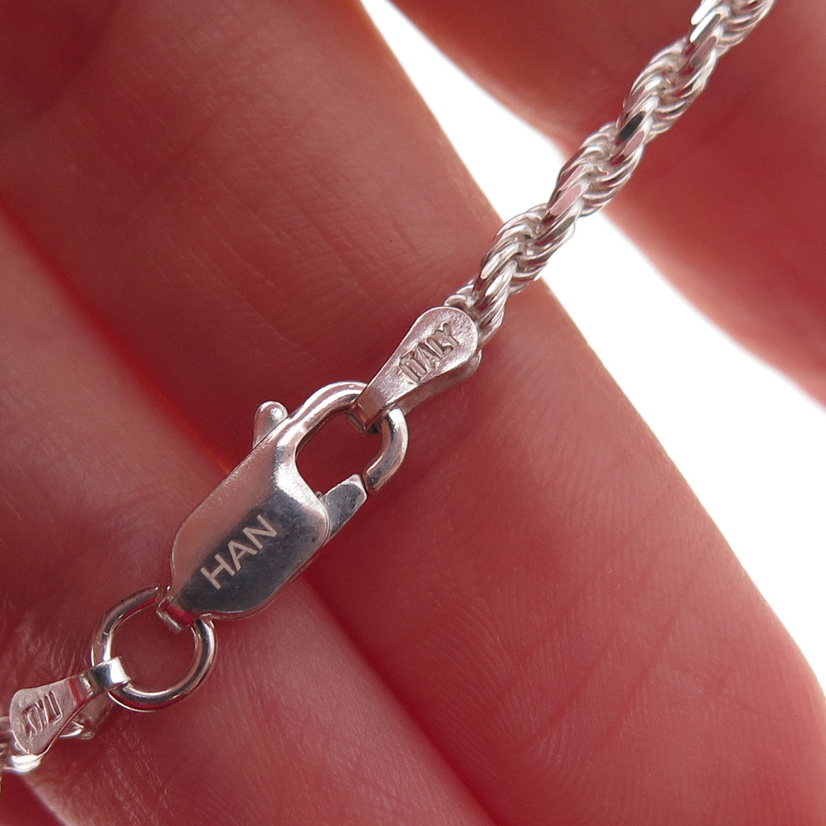 Han 925 Sterling Silver Italy Twisted Rope Chain Necklace 20"