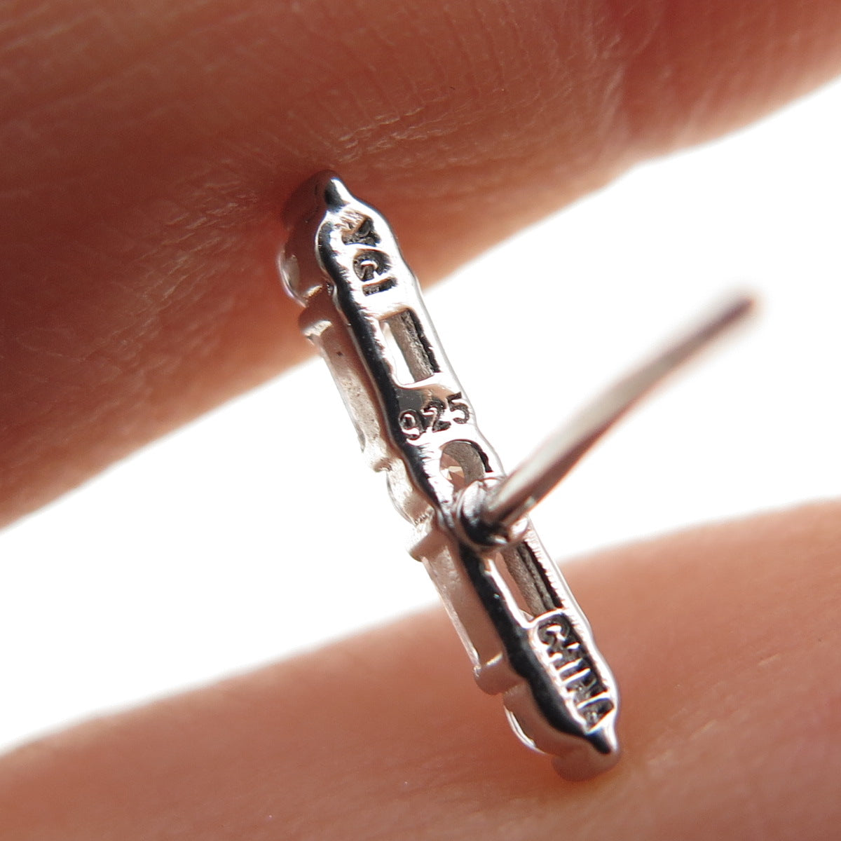 925 Sterling Silver Round & Emerald-Cut C Z Bar Earrings