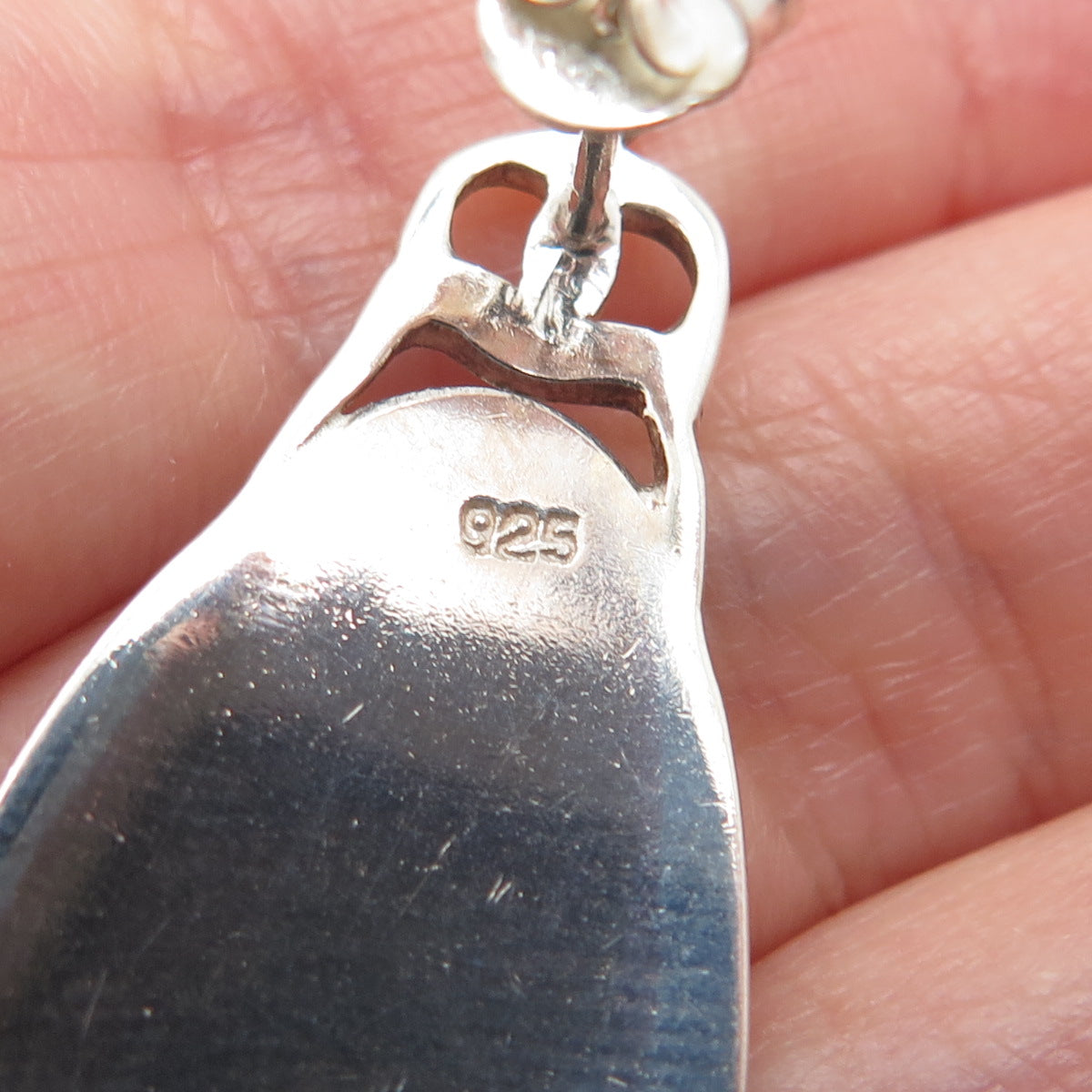 925 Sterling Silver Vintage Modernist Oxidized Drop Earrings