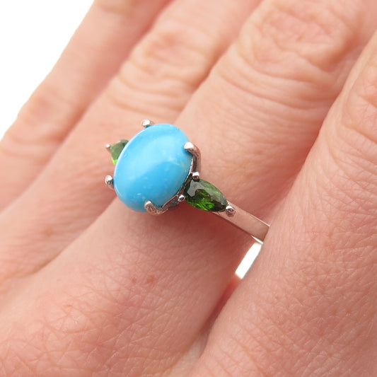 Chuck Clemency 925 Sterling Silver Real Turquoise & Peridot Ring Size 8.25