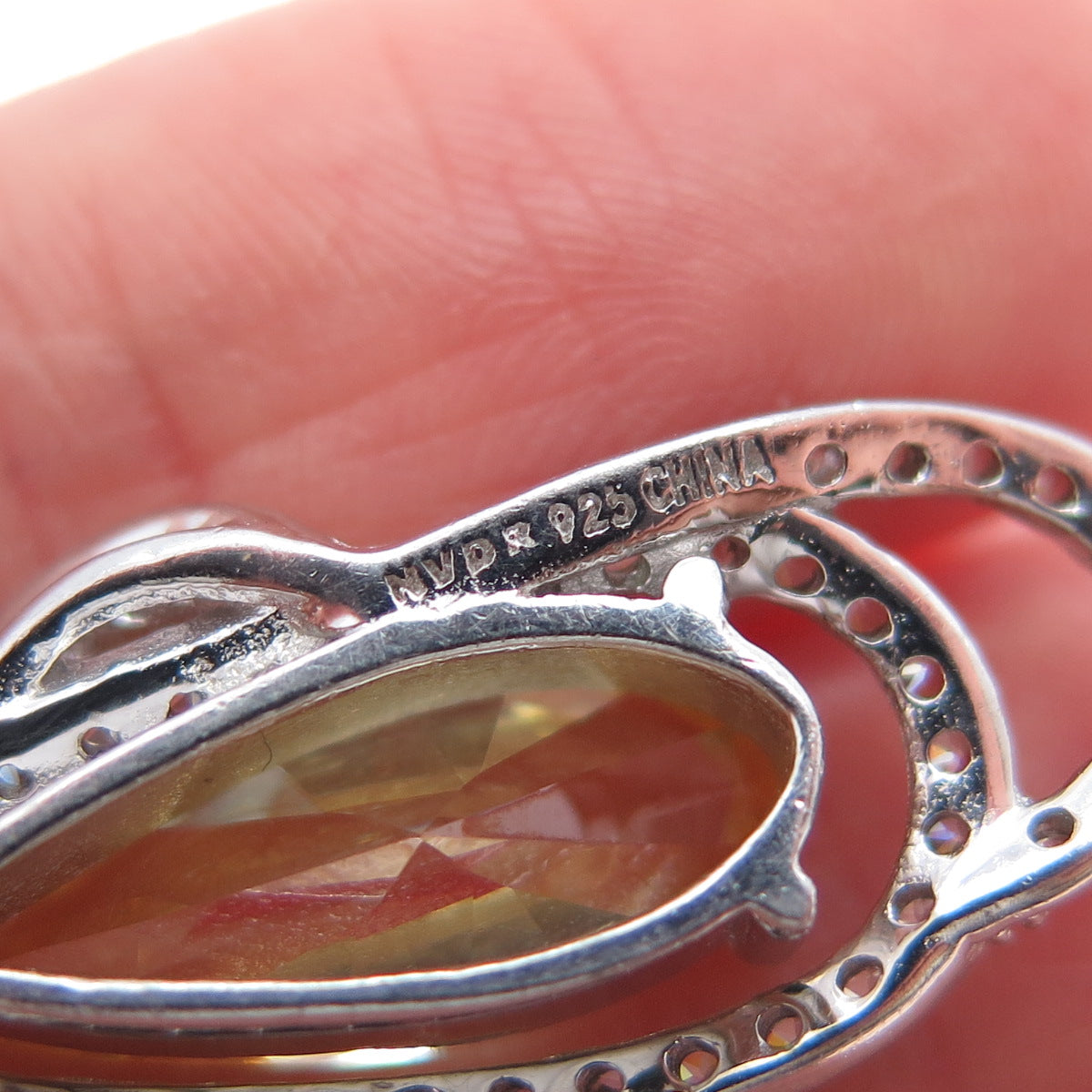 925 Sterling Silver Pear-Cut Canary & Round-Cut White C Z Twisted Charm Pendant