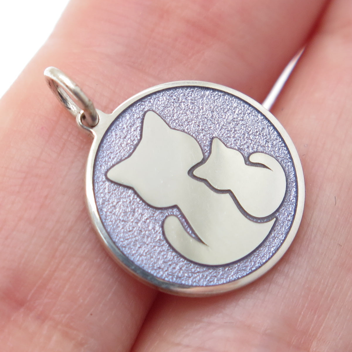 925 Sterling Silver Purple Enamel Mom & Child Cat Minimalist Charm Pendant
