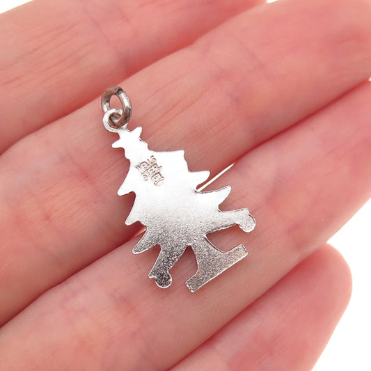 Wells 925 Sterling Silver Vintage Enamel Christmas Tree Charm Pendant