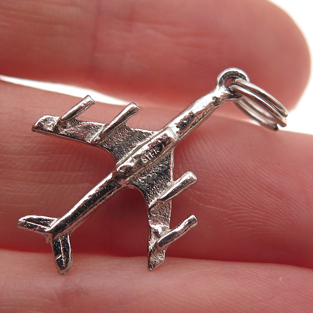 925 Sterling Silver Vintage Airplane 3D Charm Pendant