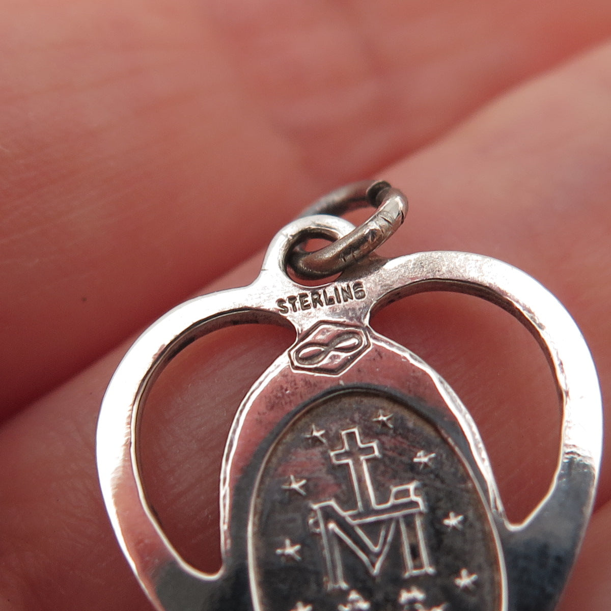 Regina Mfg Co Sterling Antique Art Deco Enamel St. Mary Miraculous Heart Pendant