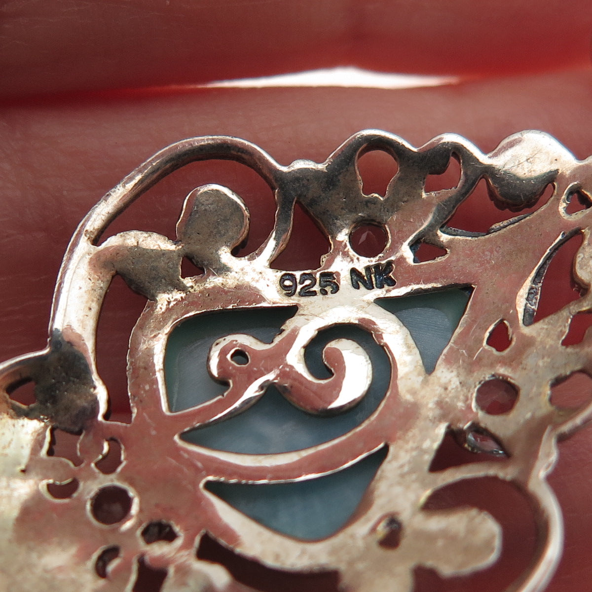 925 Sterling Silver Real Larimar Light Blue Topaz & Marcasite Floral Pendant