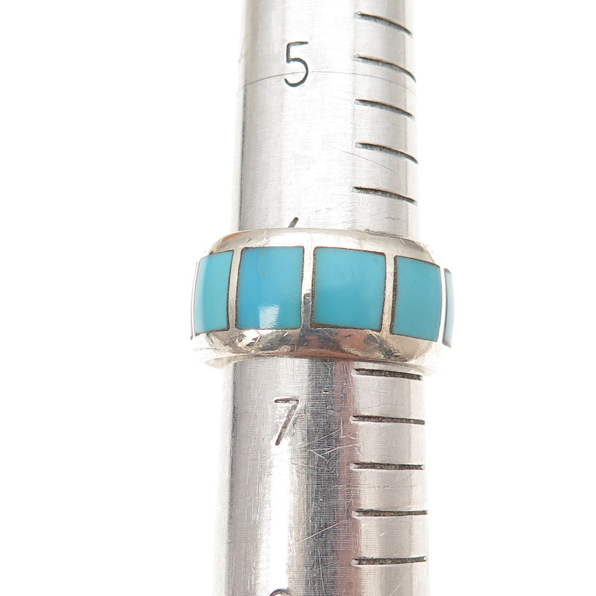 Old Pawn Sterling Silver Vintage Southwestern Tyrone Turquoise Ring Size 6.75