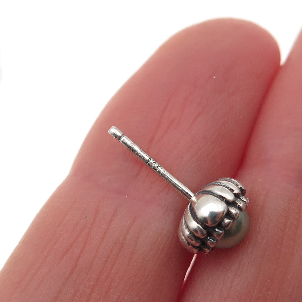 925 Sterling Silver Faux Pearl Floral Oxidized Stud Earrings