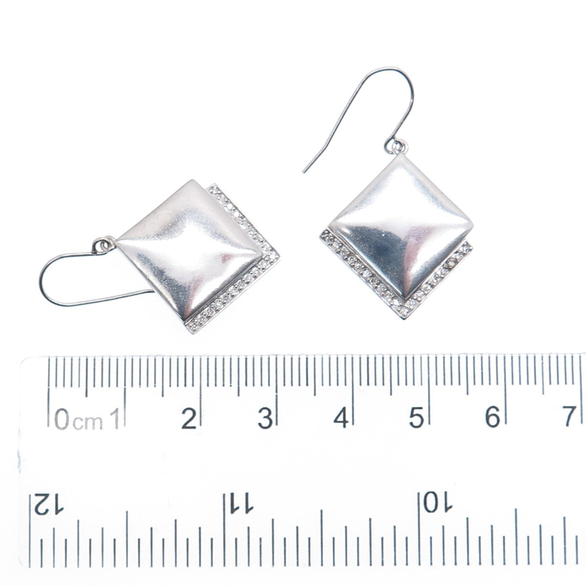 925 Sterling Silver Real Round-Cut Diamond Modernist Dangle Earrings