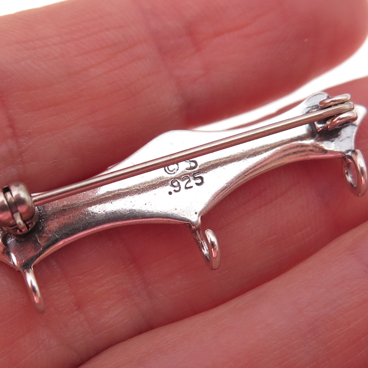 Shube 925 Sterling Silver Vintage Beaded Bar Charm Holder Oxidized Pin Brooch