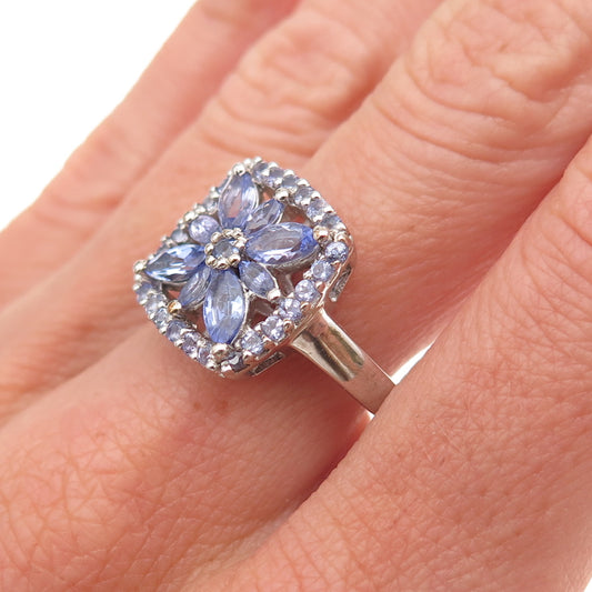 Chuck Clemency 925 Sterling Silver Real Tanzanite Floral Ring Size 8