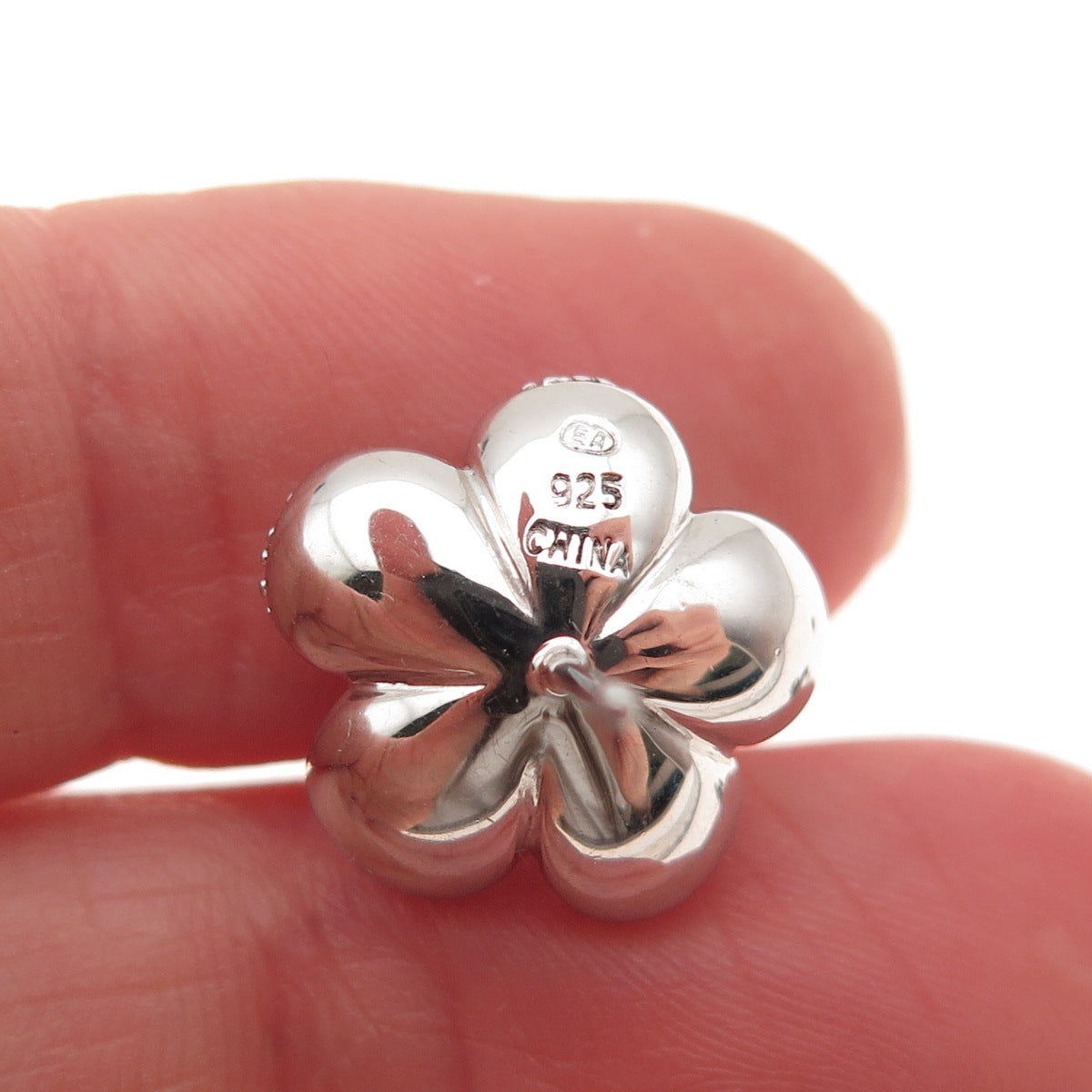 925 Sterling Silver Real Diamond & Pearl Floral Stud Earrings
