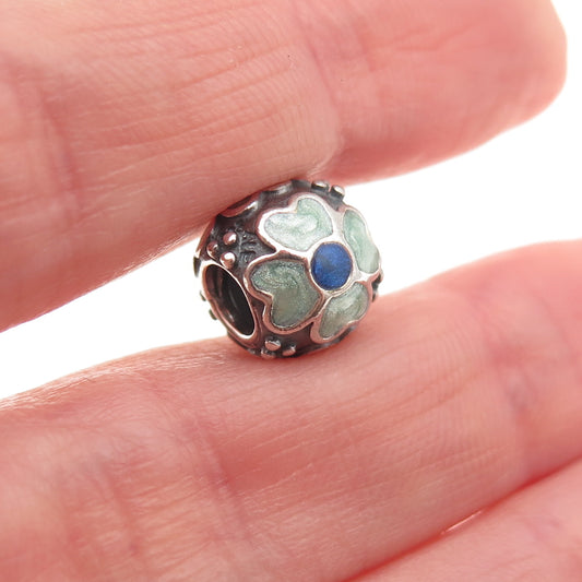Pandora 925 Sterling Silver Enamel Blue Daisy Slide Bead Charm