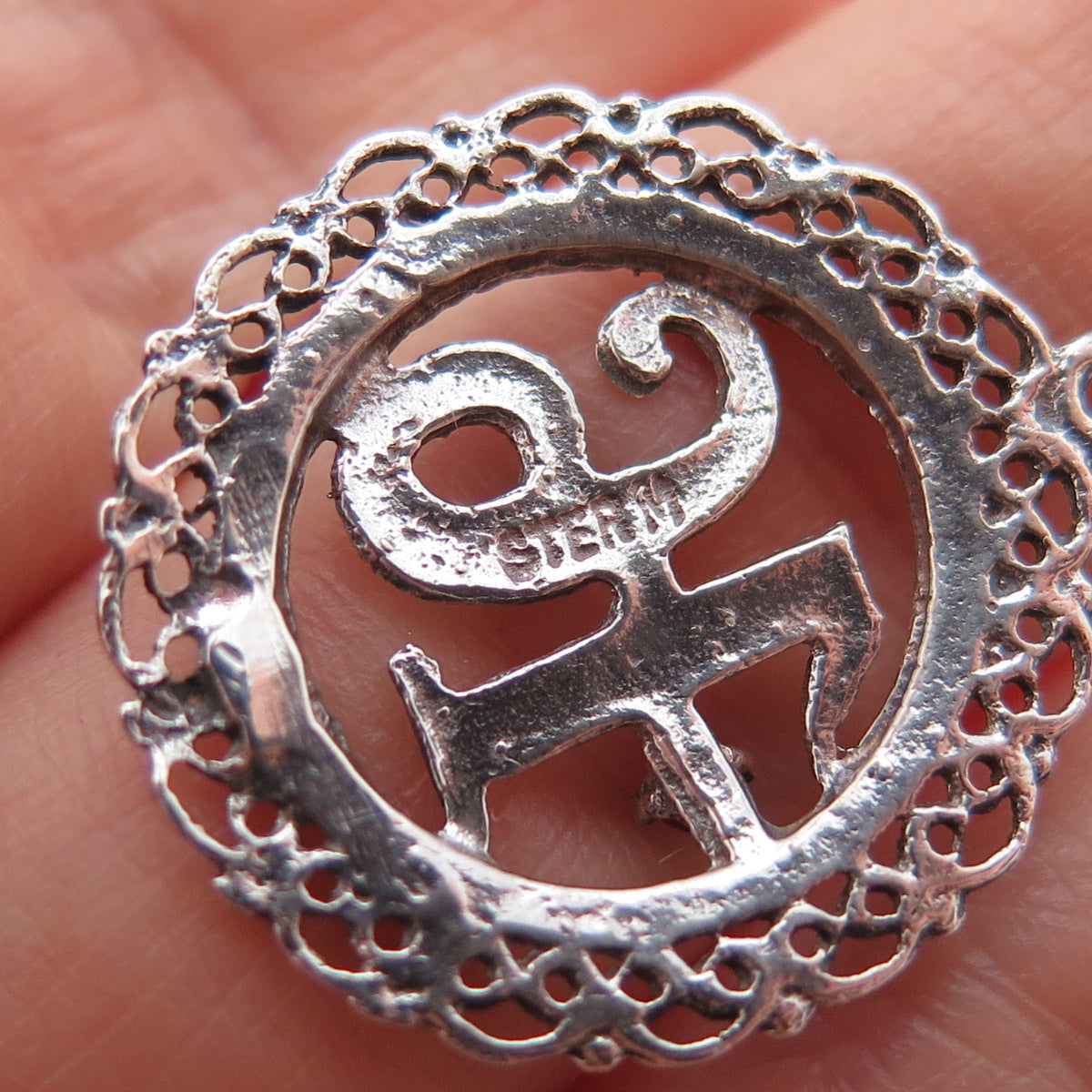 925 Sterling Silver Vintage Real Red Garnet Sweet 16 Charm Pendant
