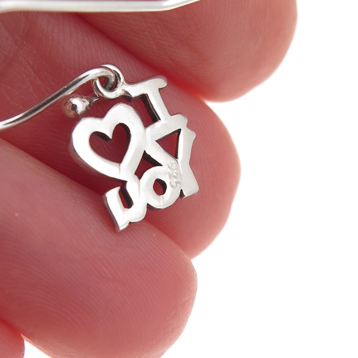 925 Sterling Silver Vintage I Love You Dangle Earrings