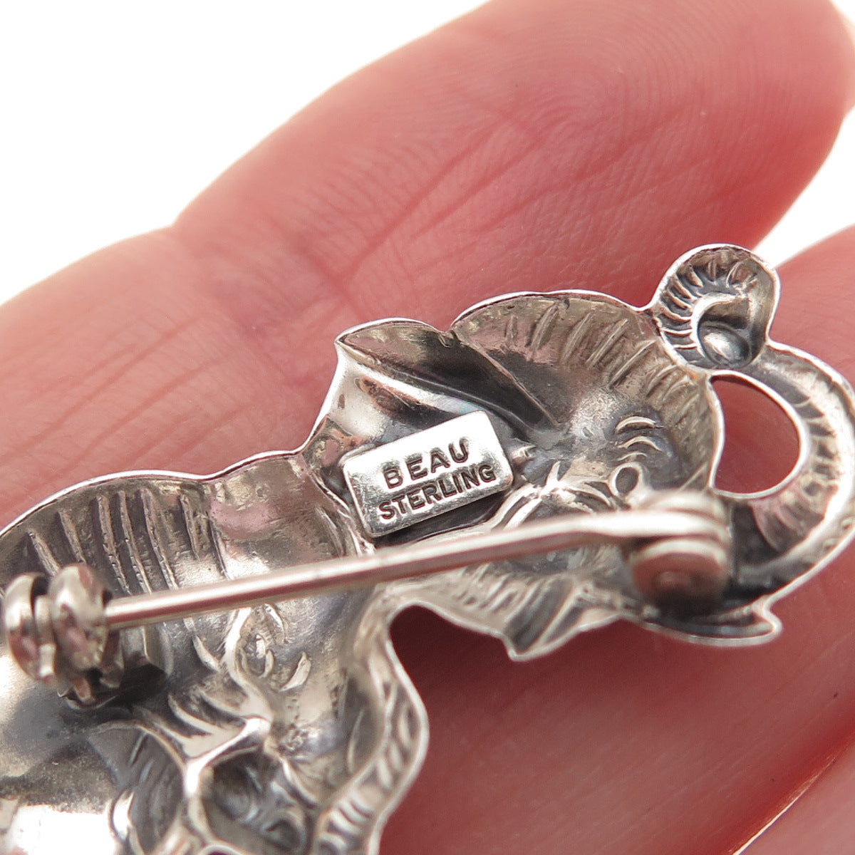 BEAU 925 Sterling Silver Vintage Elephant Oxidized Pin Brooch