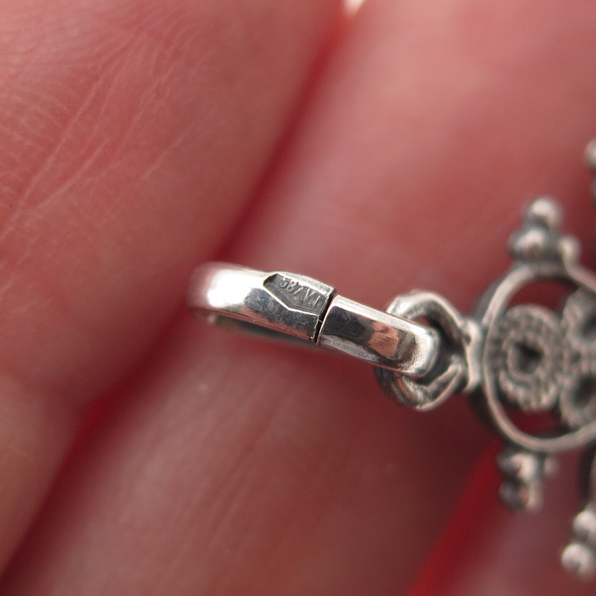 800 Silver Antique Art Deco Italy Cross Oxidized Charm Pendant