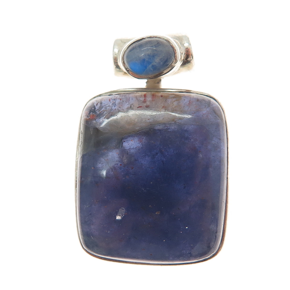 925 Sterling Silver Vintage Real Cabochon Lepidolite & Moonstone Slide Pendant