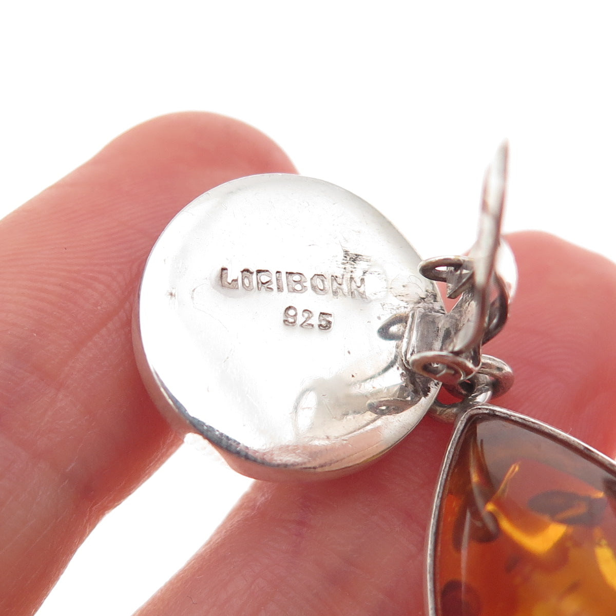 Lori Bonn 925 Sterling Silver Vintage Real Amber Modernist Clip On Earrings