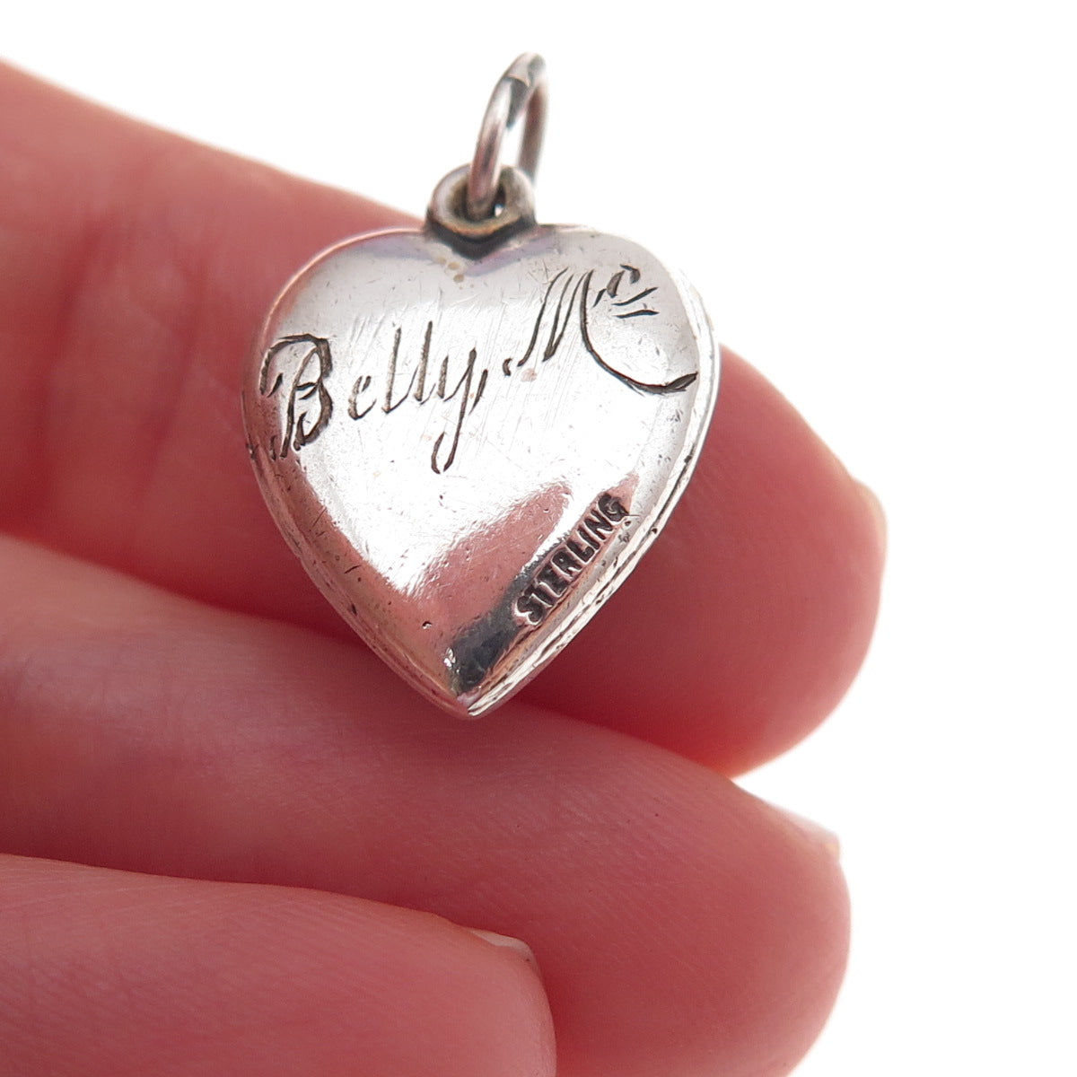 925 Sterling Antique Art Deco Your Heart for Keeps Chatelaine Charm Pendant
