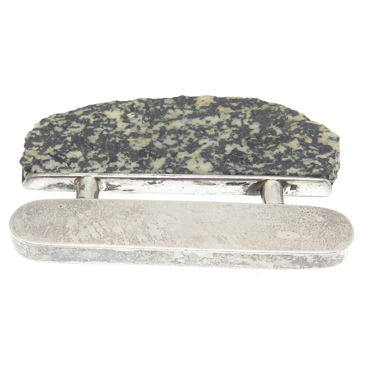 925 Sterling Silver Vintage Real Diorite Modernist Pin Brooch