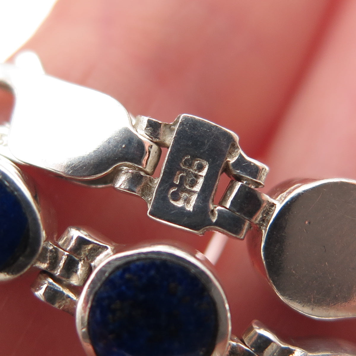 925 Sterling Silver Vintage Real Lapis Lazuli Bracelet 6.75"