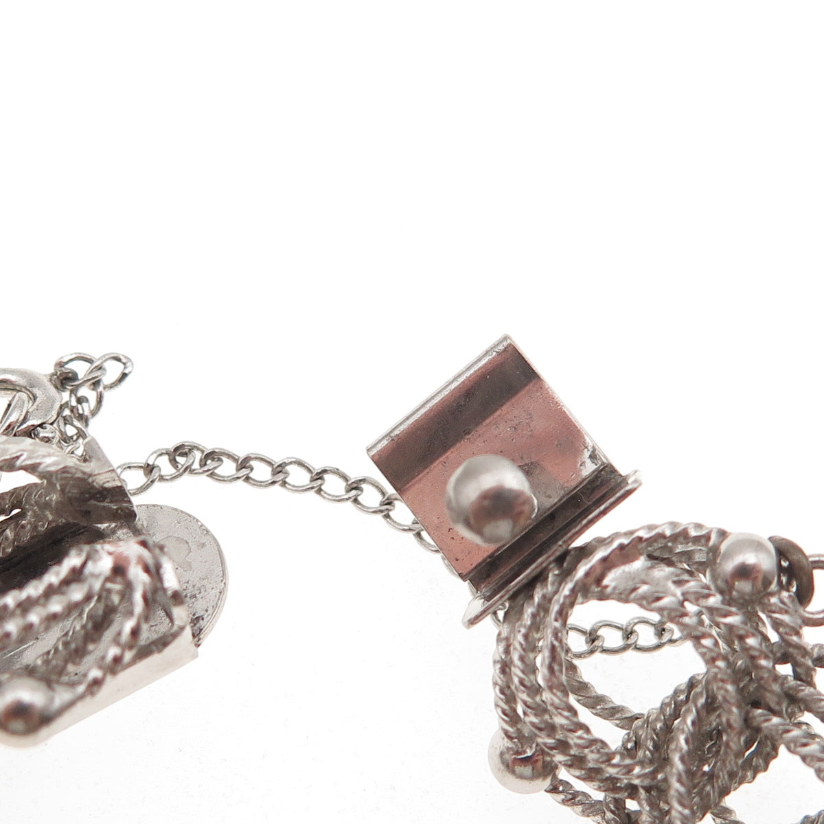 925 Sterling Silver Antique Art Deco Beaded Bismark Link Bracelet 6.75"