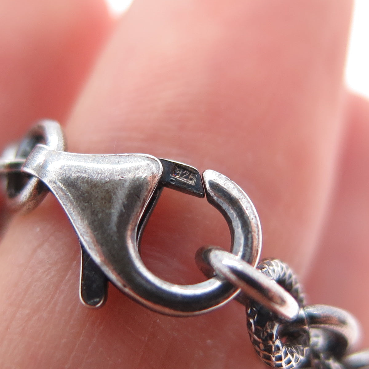 925 Sterling Silver Vintage Textured Rolo Link Oxidized Bracelet 7"