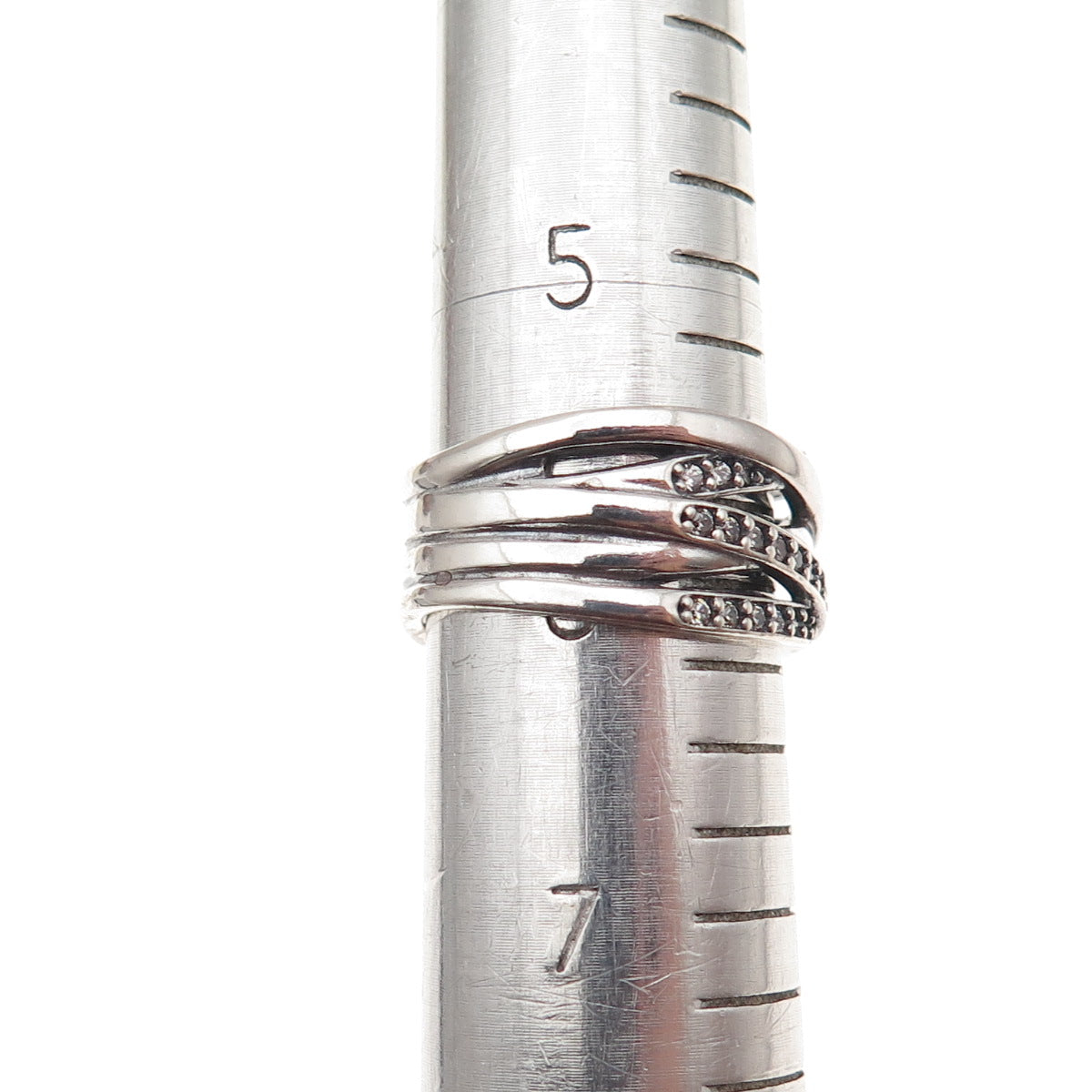 Pandora 925 Sterling Silver Round-Cut C Z Sparkling Lines Ring Size 6.25