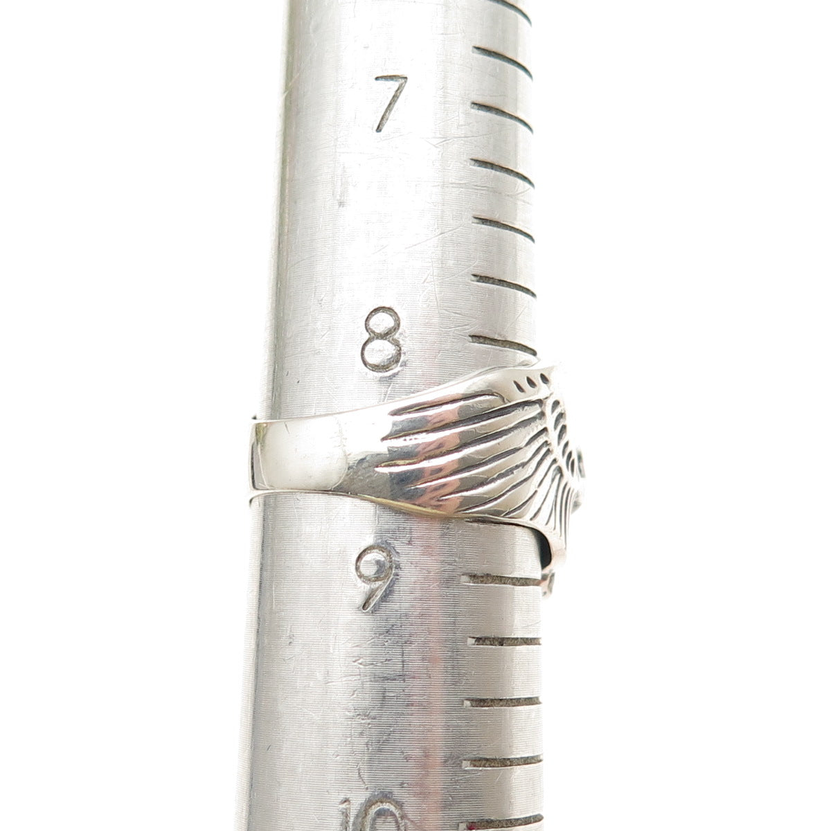 925 Sterling Silver Vintage Skull & Wings Oxidized Biker Ring Size 8.75