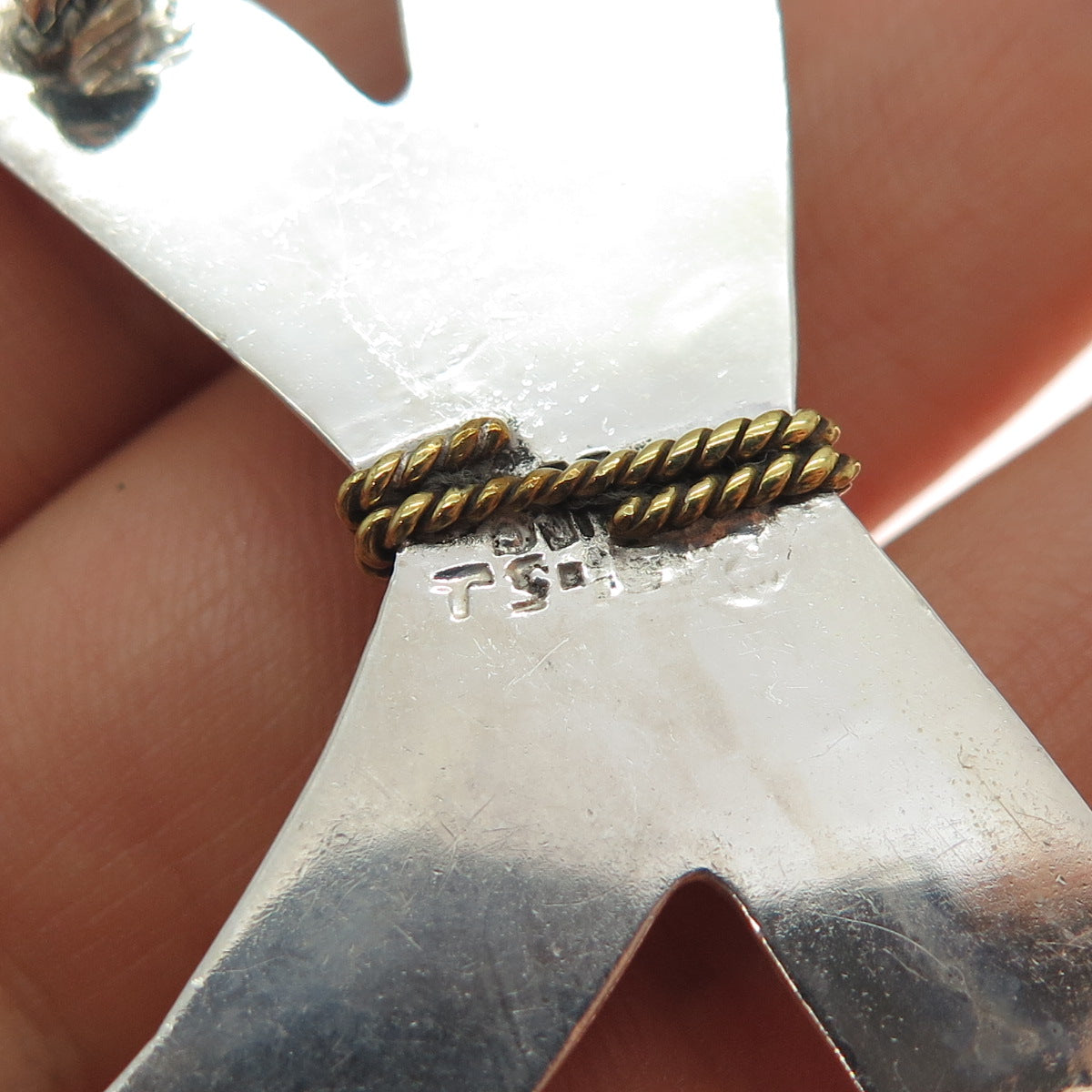 925 Sterling Silver 2-Tone Vintage Mexico Modernist Crisscross Pin Brooch