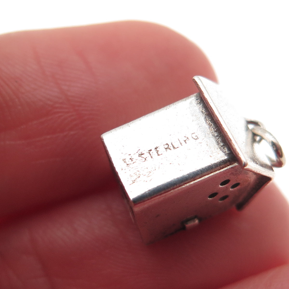 Wells 925 Sterling Silver Antique Art Deco Outhouse 3D Mini Open Charm Pendant