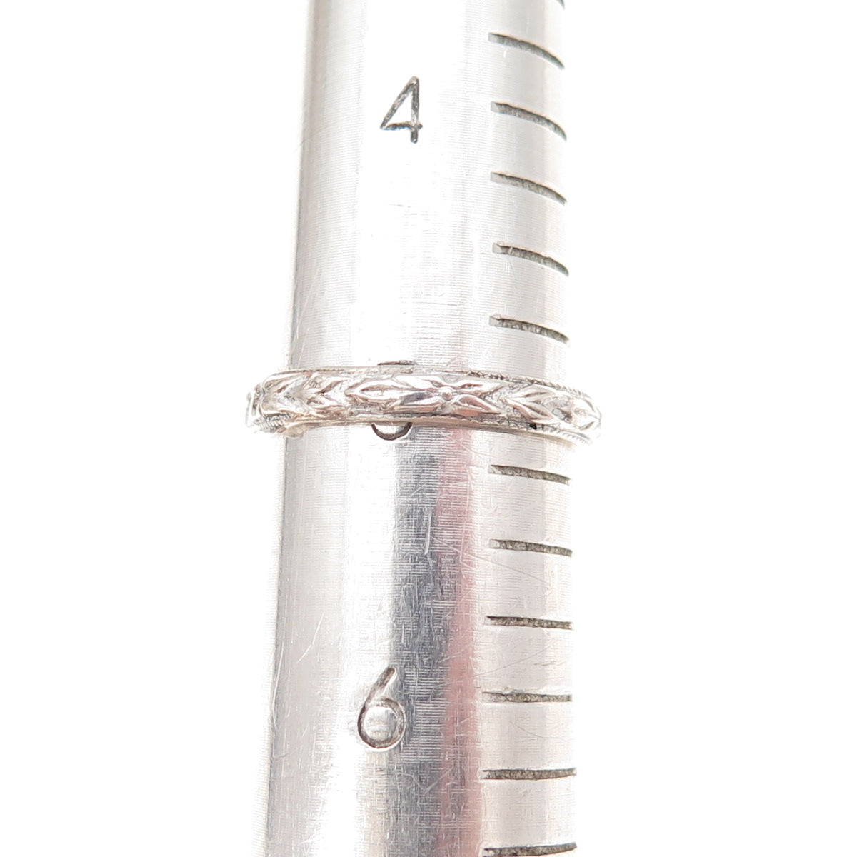 925 Sterling Silver Antique Art Deco Floral Oxidized Band Ring Size 5