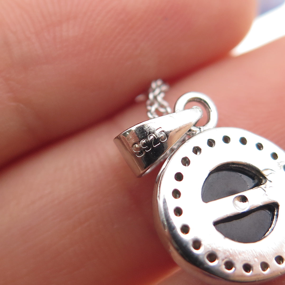 925 Sterling Silver Round-Cut Blue & White C Z Cable Chain Necklace 18"