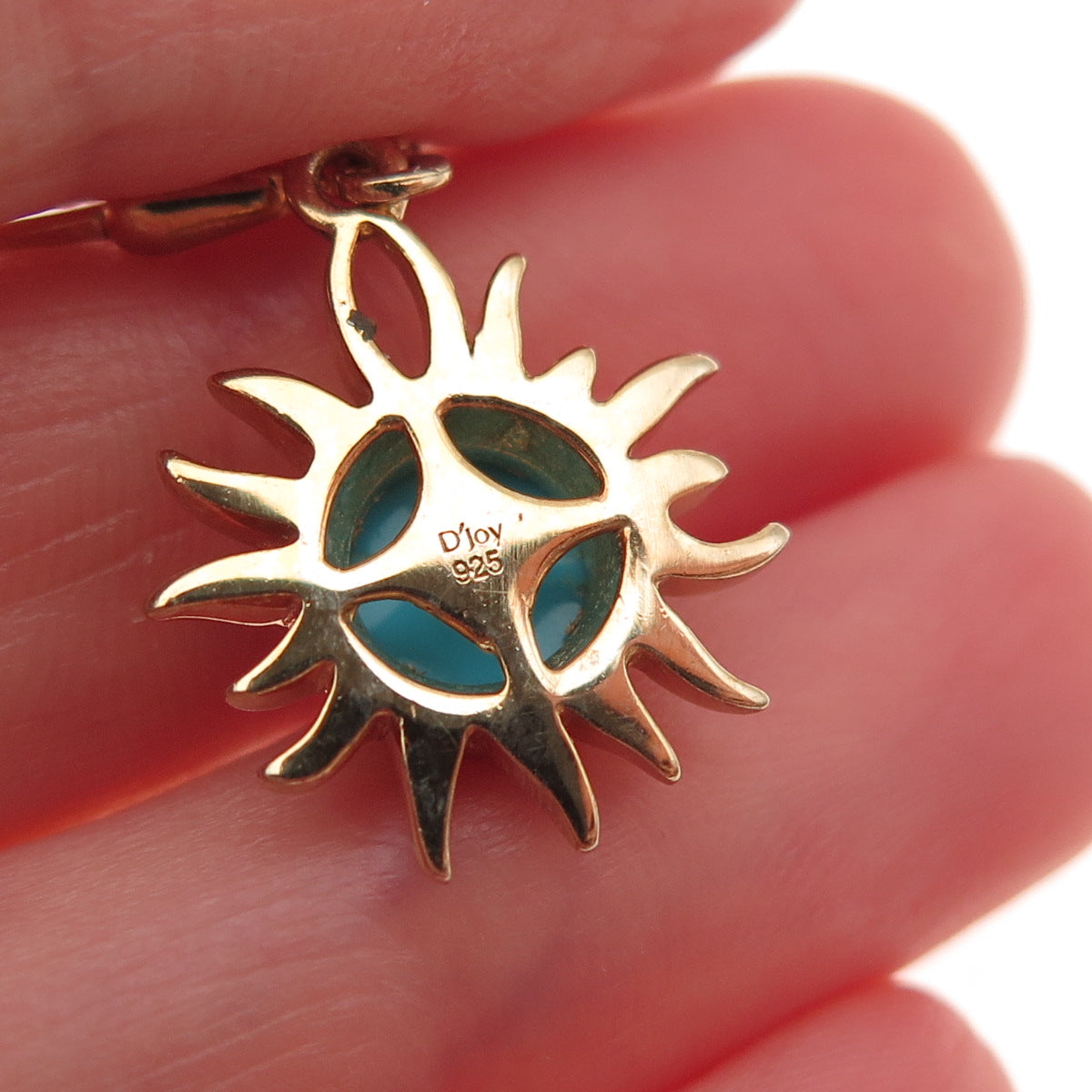 D'Joy Sterling Silver Gold Plated Real Sleeping Beauty Turquoise Sun Earrings