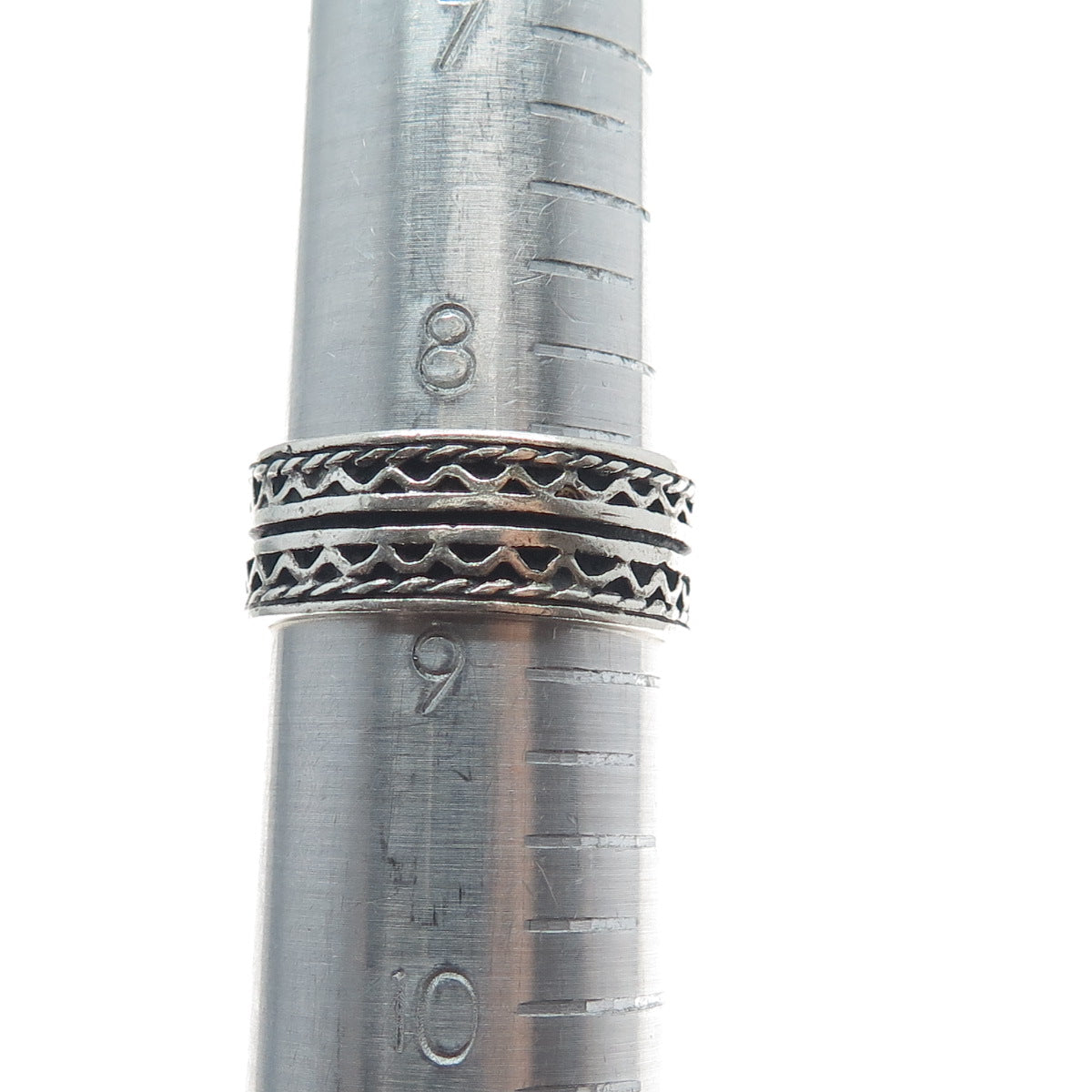 925 Sterling Silver Vintage Zig Zag Oxidized Band Ring Size 8.75