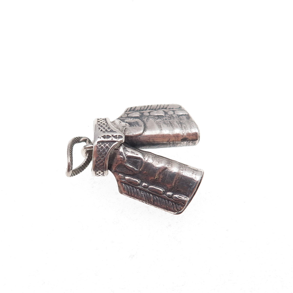 925 Sterling Silver Antique Art Deco Cowboy Chaps Oxidized Charm Pendant