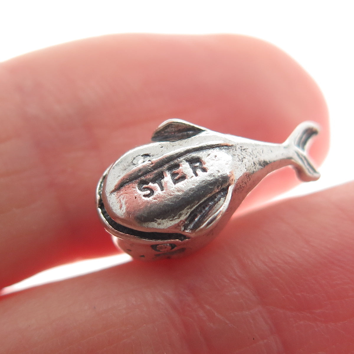 925 Sterling Silver Vintage Baby Whale Oxidized Minimalist 3D Charm Pendant