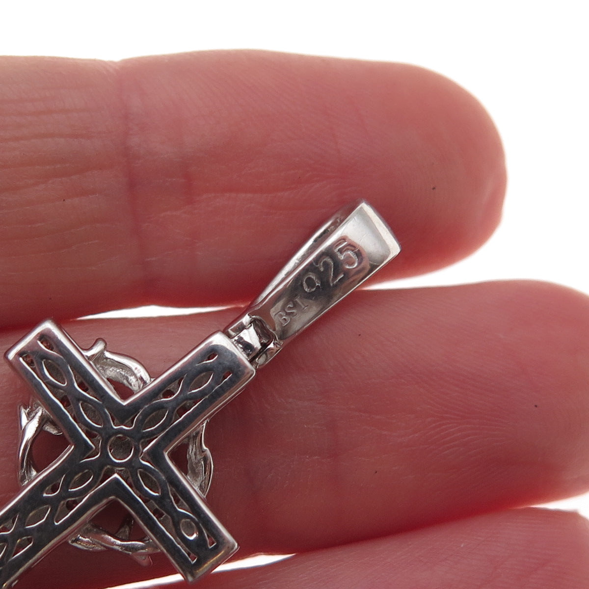 925 Sterling Silver Round-Cut C Z Prayer Hands Cross Pendant