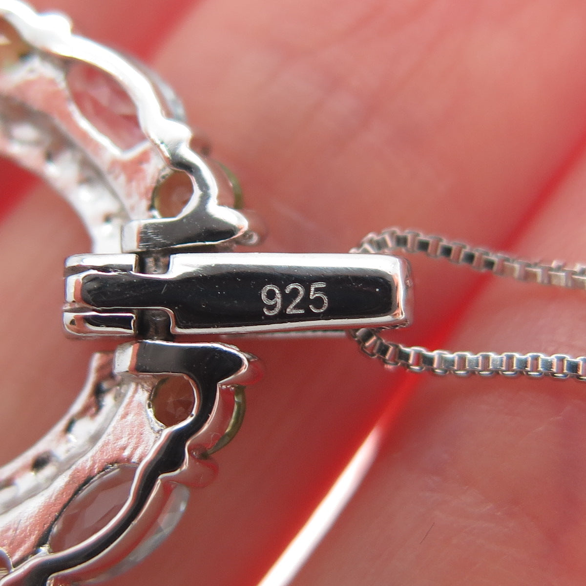 925 Sterling Silver Real Diamond Accent Topaz & Peridot Box Chain Necklace 18"