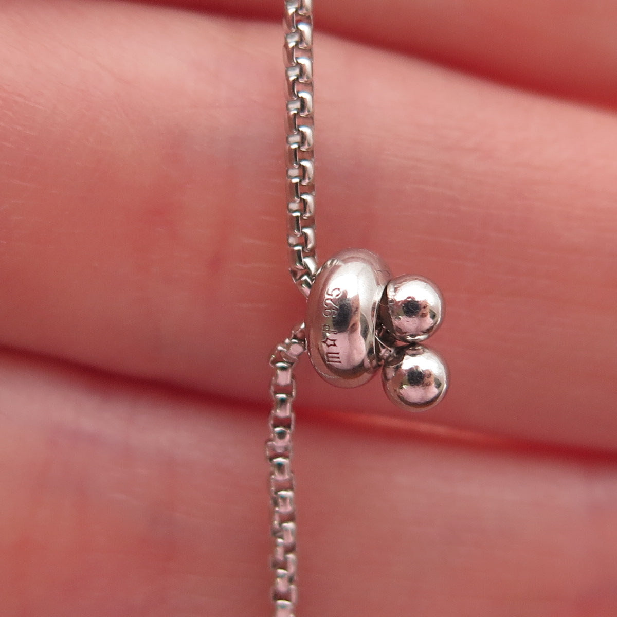 925 Sterling Silver Real Diamond Adjustable Bolo Round Box Link Bracelet 7-10"