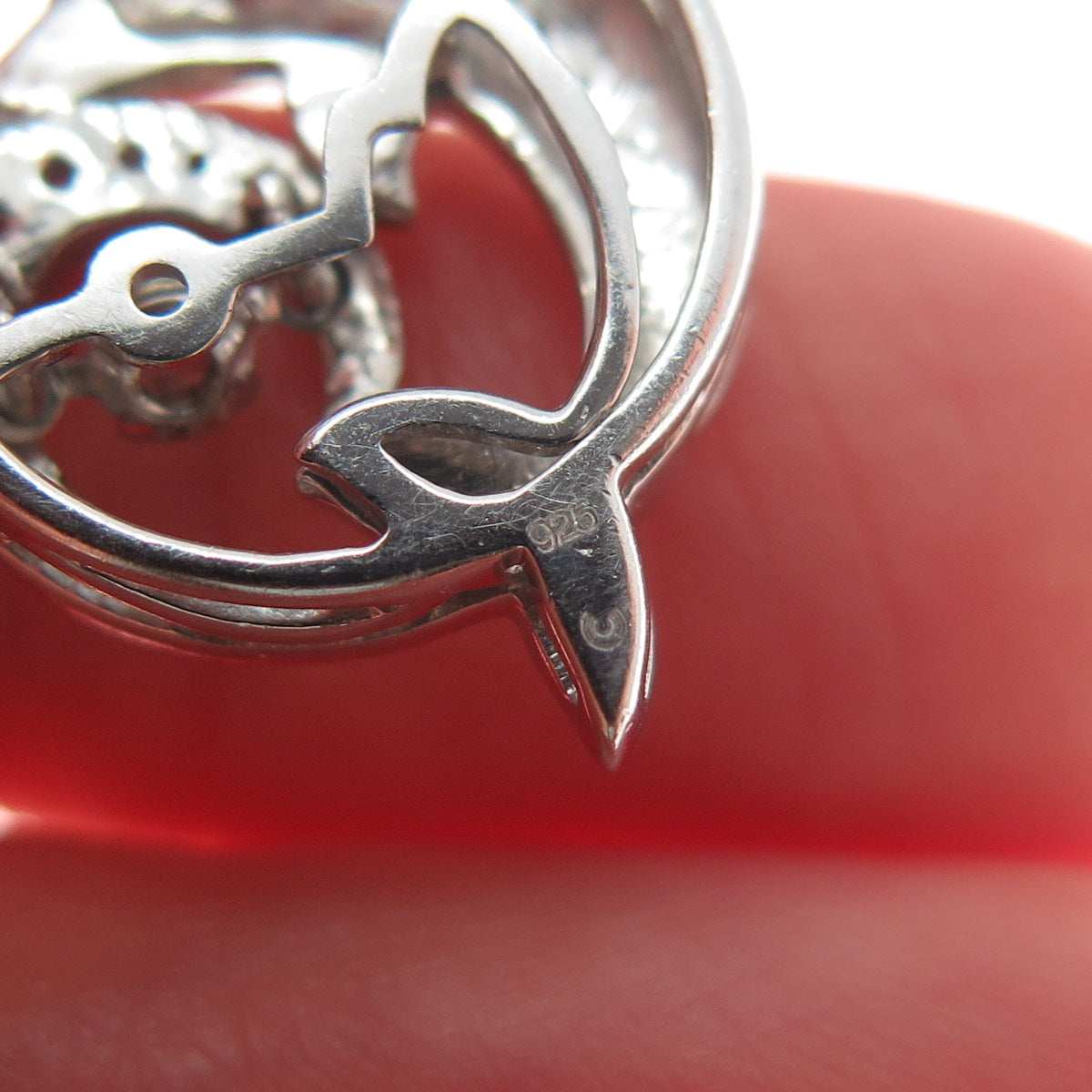 925 Sterling Silver Round-Cut Shaped C Z Friendly Dolphin Slide Pendant