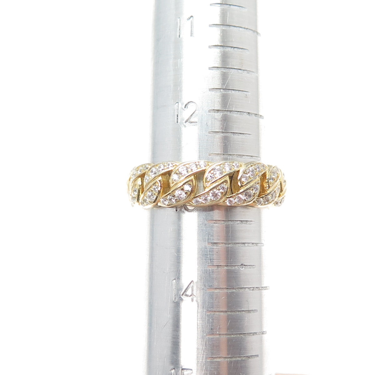 925 Sterling Silver Gold Plated Round-Cut C Z Curb Link Band Ring Size 13