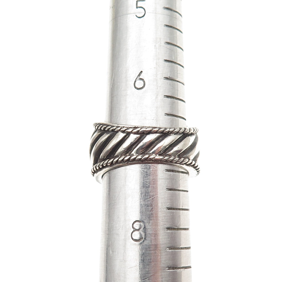 925 Sterling Silver Vintage Modernist Ribbed Oxidized Ring Size 7.25