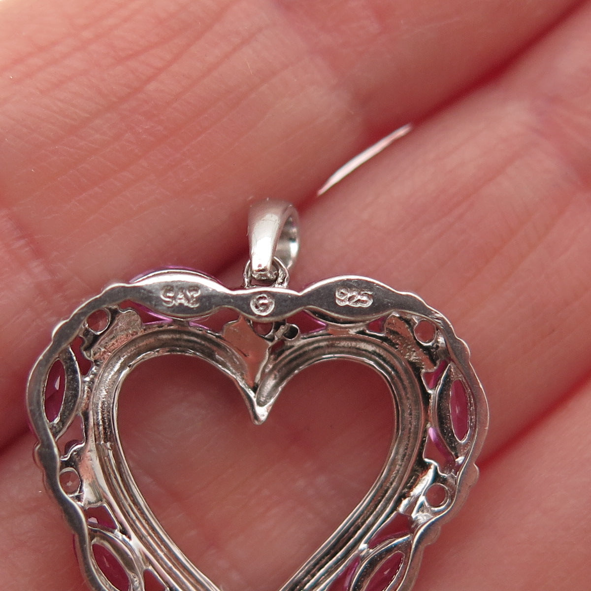 Sai 925 Sterling Silver Real Pink & White Topaz Heart Charm Pendant