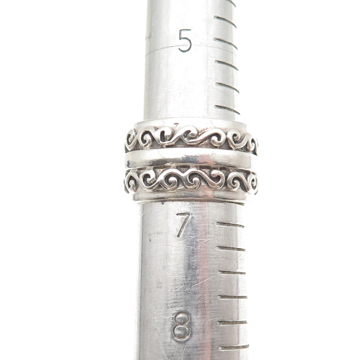 KEN CRAFTS 925 Sterling Silver Vintage Swirl Oxidized Wide Band Ring Size 6.75