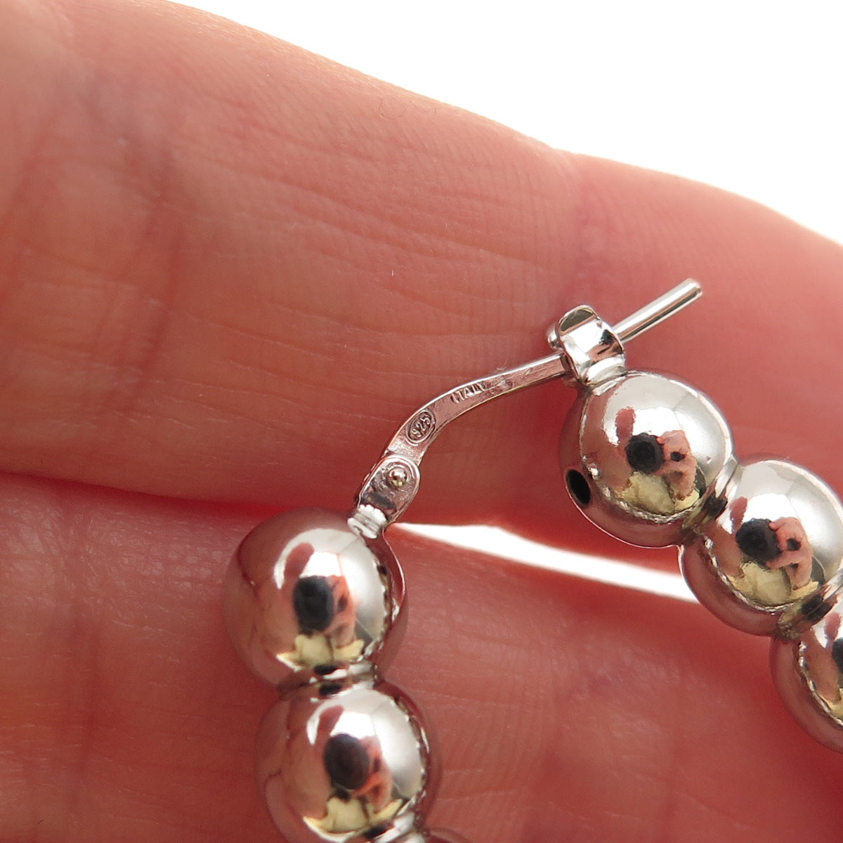 925 Sterling Silver Italy Ball Beaded Oval Hoop Earrings