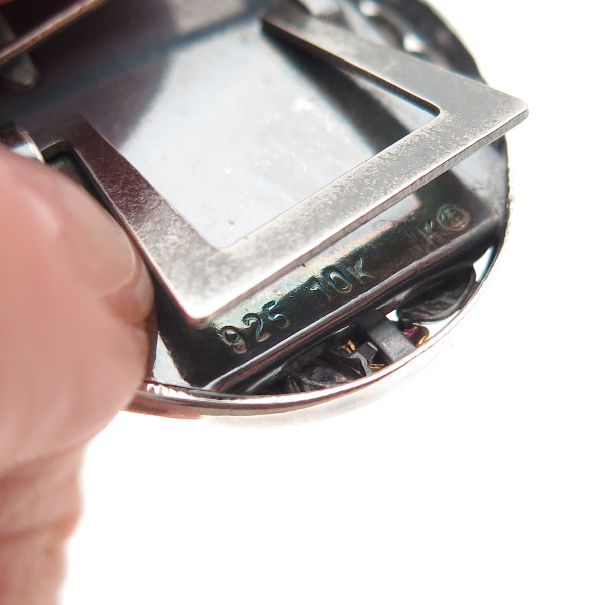 925 Sterling Silver 10K Gold Vintage Real Diamond Picture Frame Brooch / Pendant