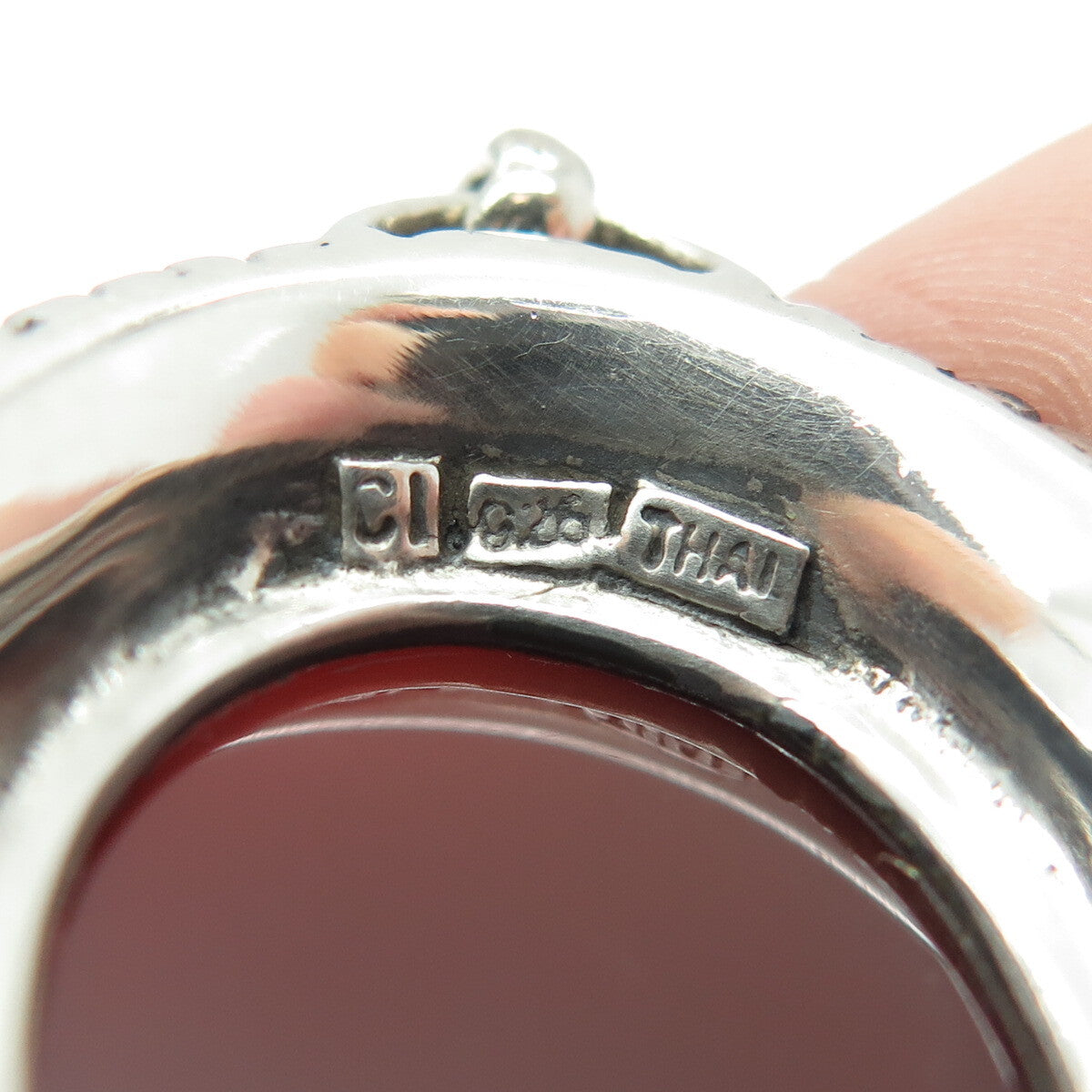 925 Sterling Silver Vintage Real Carnelian Heart Ornate Oxidized Charm Pendant